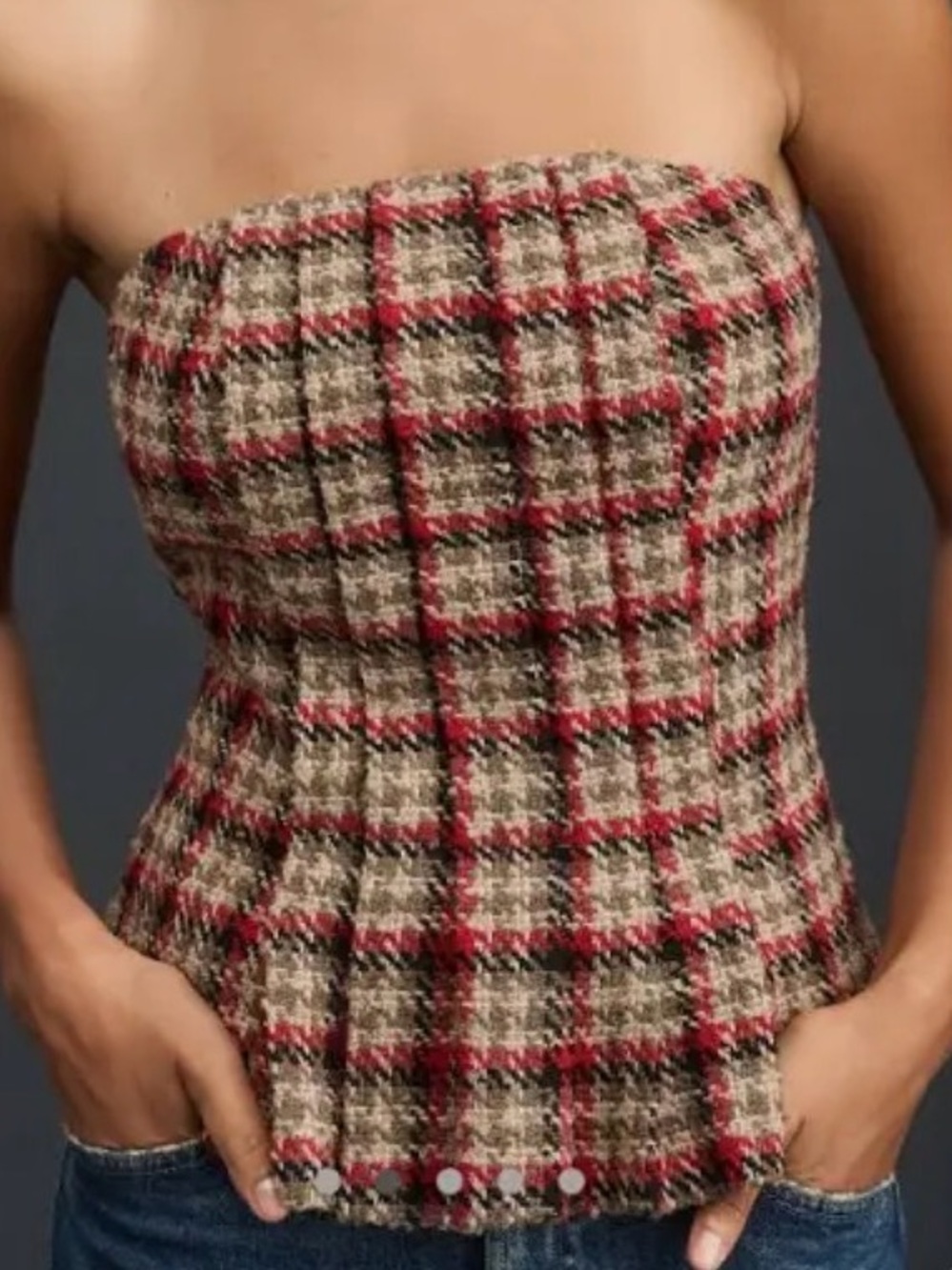 Chic Plaid Tweed Strapless Top